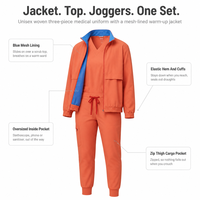 Ensemble de tenue médicale unisexe 3 pièces : veste de maintien au chaud doublée en maille, haut à col en V, pantalon jogger – Uniforme d'hôpital, vêtements de travail médicaux personnalisables avec logo