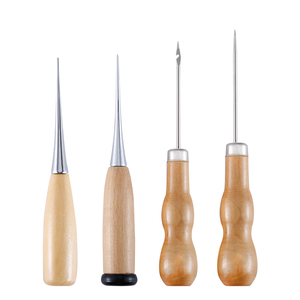 4PCS Leather Awl Hand <strong>Stitcher</strong> Wood <strong>Handle</strong> Leather Craft Needle Kit - Product Image 1