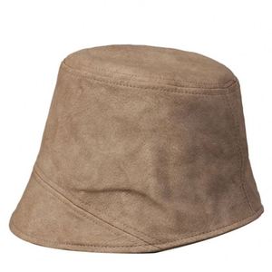 2025 New Arrival Autumn PU Leather Fisherman <b>Hat</b> Simple Fashion Trendy Solid Color Casual Bucket <b>Hat</b> - Product Image 5