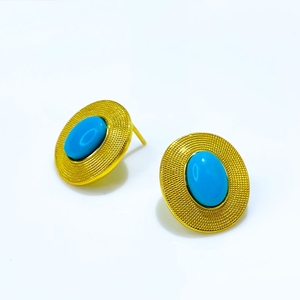 Meilleures ventes Boucles d'oreilles en argent sterling ovale turquoise en forme d'oeuf de luxe de style classique Accessoire élégant à la mode - Product Image 1