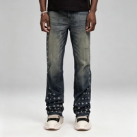 SOONREE Jeans évasés personnalisés pour hommes avec œillets, fournisseur OEM, pantalon en denim à pattes d'éléphant de haute qualité avec œillets argentés, directement de l'usine