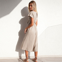 Lancai personnalisé vente en gros avant torsion femmes mode lin combinaison ample fabricant Donguan Chine