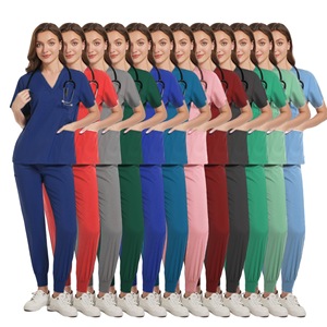 Women Scrub Suit Set Green Short Sleeve V Neck Elastic Cuff <b>Pants</b> Moisture Wicking Hospital <b>Work</b> Uniform Split Set - Product Image 5