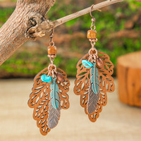 Mode automne feuille Boho boucles d'oreilles ethnique africain Vintage léger Boho goutte à goutte d'eau balancent boucles d'oreilles pour femmes bijoux cadeaux