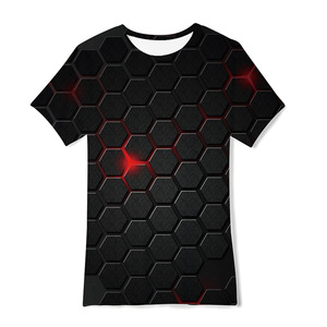 European American Solid <strong>3D</strong> Digital <strong>Printing</strong> Breathable Men's Short Sleeve Rib <strong>T</strong>-<strong>Shirt</strong> Summer Loose Fit Casual Jersey - Product Image 2