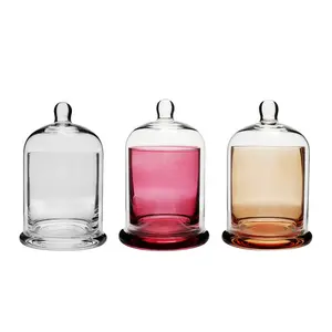 Suppliers Pot Bougie Empty Luxury Clear Glass holder Borosilicate Dome Bell Candle Jars With Glass Cover