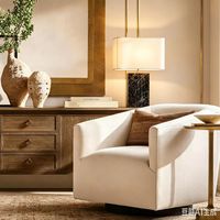 Lampe de table en marbre Dark Emperador avec abat-jour en lin blanc, lampe de bureau LED moderne de luxe, lampe de chevet pour chambre à coucher, salon, flexible et simple