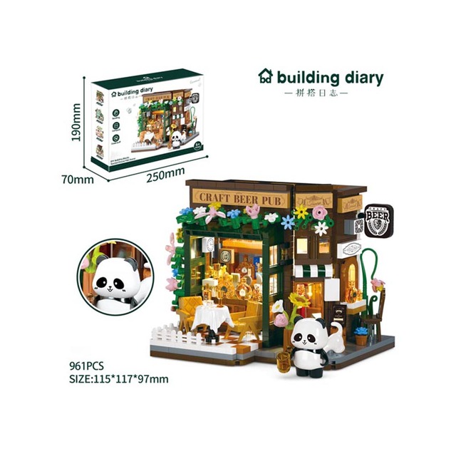 Kids Educational Toys Panda Building Block Mini Bricks Assembly Doll House Models With Lights