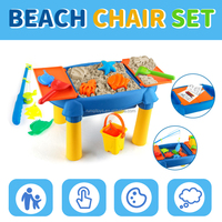 Ensemble de table de plage en plastique 2-en-1 pour l'été, marque RQ, unisexe, pour enfants de 3 ans et plus, comprend des accessoires de pêche et des outils de création de sable
