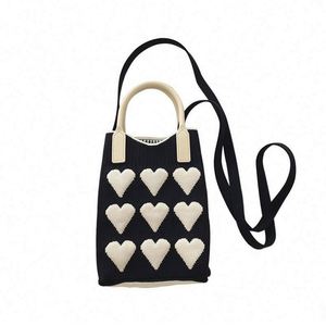 Fashion Korean Style Crochet Knitted Crossbody Handbag <b>Pink</b> Heart-shaped Mini Phone <b>Purse</b> Bag for Girls - Product Image 5