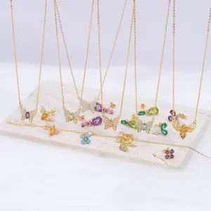 Joacii Factory 925 Sterling Silver Gold Plated Jewelry Flower Butterfly Bee Amethyst Multicolor Spring Rainbow Necklace