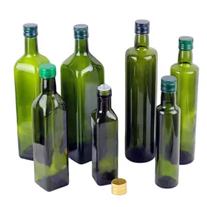Food Grade Olive Oil Packaging 250ml 500ml 750ml 1000ml Empty Square Round Dark Green Bourbon Balsamic Vinegar Glass Bottle