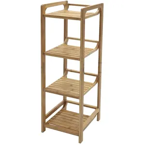 4-Tier Bamboo Bathroom Shelf,Tower Free Standing Rack Storage Organizer Unit,Multifunctional Bookshelf Plant Stand