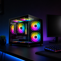 Casing PC Kaca Temper Modern ESGAMING Mid Tower dengan Filter Debu, Casing & Tower Komputer Micro ATX ITX Lapisan Hitam untuk Gaming