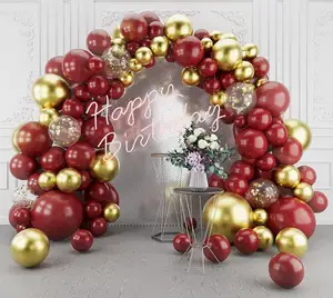 New Burgundy Gold Balloons Arch Garland Kit Metallic Confetti Balloons for Birthdays Anniversaries Weddings Retirement Party