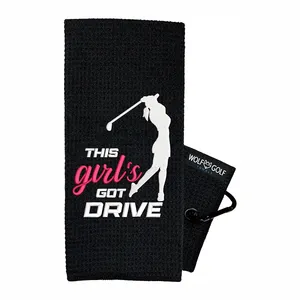 Op Maat Gemaakte Logo Golfhanddoek Met Rits Cadeau Sport Magnetische Golfbal Schone Handdoek Golf Microfiber Handdoek