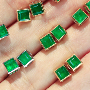 Aazuo 18K Solid Yellow Gold Square <b>Emerald</b> Cut <b>Stud</b> <b>Earring</b> Women's Minimalist Everyday Wear Jewelry Classic Real Gift Wedding - Product Image 4