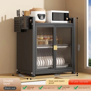 Escurridor de Platos de Tres Niveles Antipolvo para Puerta de Armario de Cocina, Tipo de Piso, para Almacenamiento de Platos, Tazones y Palillos, Mueble de Cocina - Product Image 1