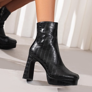 Wide Fit Size 13 Women's Square Heels Stone Print Short <b>Boots</b> Medium Chunky Heel Shoes Booties Custom Large Sizes for Big Feet - Product Image 4