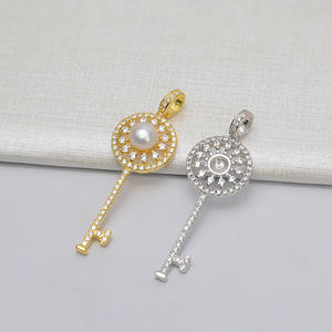 จี้เงินแท้ Han Chao S925 ประดับมุก 6-7 เม็ด สำหรับทำเครื่องประดับ DIY รูปทรงกุญแจ สำหรับผู้หญิง พร้อมถาดเปล่า 609 - Product Image 1