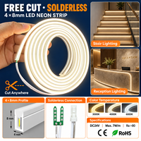 Mini bande LED néon flexible à découpe libre, connecteur néon sans soudure pour éclairage néon sous armoire, 24V 4x8mm silicone