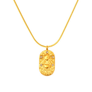 Collier Pendentif Ovale Vintage Décontracté en Acier Inoxydable Plaqué Or 18K avec 12 Signes du Zodiaque, <span class=keywords><strong>Personnalisé</strong></span> avec Cristal CZ <span class=keywords><strong>Horoscope</strong></span> - Product Image 1