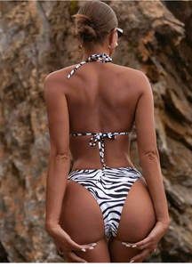 Sexy Mini Micro Bikini traje <span class=keywords><strong>de</strong></span> <span class=keywords><strong>baño</strong></span> Australia macramé rayas cebra estampado traje <span class=keywords><strong>de</strong></span> <span class=keywords><strong>baño</strong></span> hermosas chicas adolescentes en Bikini - Product Image 4