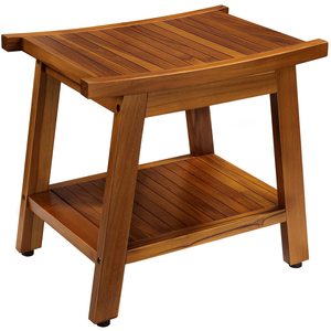 Park Seo Teak Bathroom Stool 50.8x35.6x45.7 Cm Double Layer <b>Shower</b> Seat With <b>Storage</b> <b>Rack</b> - Product Image 2