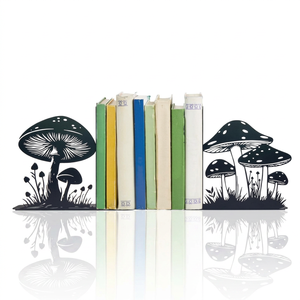 AK Brass Mushroom Metal <b>Bookends</b> Set of 2 Black Powder Coated Finish Decorative Book Holders for Living Room Table Decor - Product Image 3