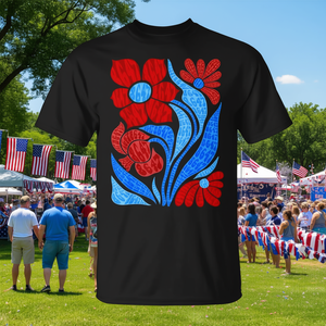 T-shirt unisexe rouge et bleu à motif floral, impression numérique, col rond, manches courtes, vêtements patriotiques, activités promotionnelles pour adultes - Product Image 3