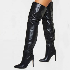 Bottes hautes à talon aiguille pour femme, pointues, sexy, taille 43, au-dessus du genou, style simple, à enfiler, nouvelle collection - Product Image 1