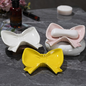 Creative Bow Shaped Ceramic <b>Soap</b> <b>Dish</b> Drainable Wall Mount Bathroom Decorative <b>Holder</b> Irregular Contemporary Design - Product Image 1