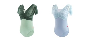 Maillot Clásico Verde Frijol <span class=keywords><strong>de</strong></span> Manga Corta para Mujer, Ropa <span class=keywords><strong>de</strong></span> Ballet, Traje <span class=keywords><strong>de</strong></span> Bailarina, Top <span class=keywords><strong>de</strong></span> Yoga con Encaje - Product Image 2