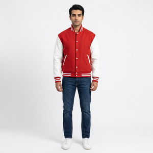 High Quality Men's <b>Leather</b> Sleeves Varsity <b>Jacket</b> Breathable Winter <b>Long</b> Sleeves Letterman <b>Jackets</b> with Chenille embroidery logo - Product Image 1