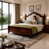 Cadre de lit moderne classique en pin massif écologique avec tête de lit capitonnée, tailles spéciales de luxe, mobilier de chambre pour hôtel et villa
