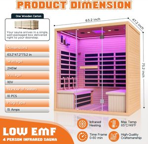 <span class=keywords><strong>Sauna</strong></span> infrarouge pour 4 personnes à faible EMF 2145W/110V <span class=keywords><strong>Sauna</strong></span> sec en bois de pruche Chauffe-pieds en tourmaline 7 couleurs - Product Image 2