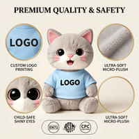 Peluche chat gris personnalisée sous marque privée, jouet en peluche personnalisé, fabrication OEM, animaux en peluche de marque avec mini t-shirt