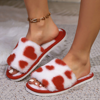 Chaussons fourrés tendance 2026 à bout ouvert avec imprimé cœur pour femme, antidérapants, pour intérieur et extérieur, impression personnalisée, marque privée