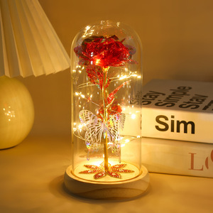 Nueva luz Led 24K hoja de oro cúpula de cristal Rosa regalo para el Día de San Valentín Regalo de Cumpleaños galaxia Flor Mariposa en cúpula de cristal - Product Image 6