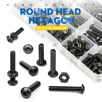 Set Baut Mur Kepala Bulat Hexagon Socket Allen Baja Paduan Hitam Kelas 10.9 dengan Washer M2 M2.5 M3 M4 M5 M6 Perlengkapan Sekrup