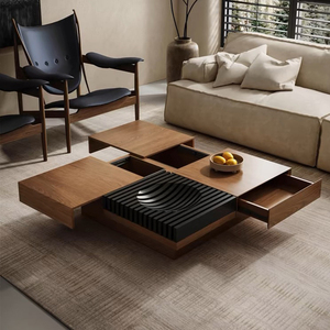 Modern Multifunctional Storage Center <strong>Table</strong> Extendable Square <strong>Walnut</strong> <strong>Coffee</strong> <strong>Table</strong> for Rustic Easy Assembly Home Furniture Metal - Product Image 1