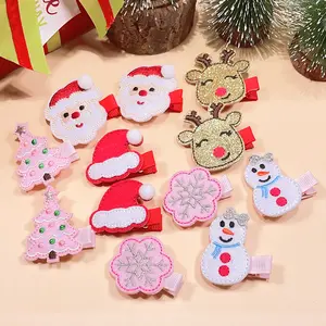 Girls Hair Accessories Cute Santa Claus Hairpin Christmas Tree Hair Bows Hair Clips For Kids Baby