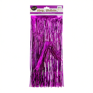 Fondo de Fiesta Dorado de 8 Pies con Serpentinas Moradas, Decoración Desechable de Plástico para Cumpleaños y Festividades - Product Image 1