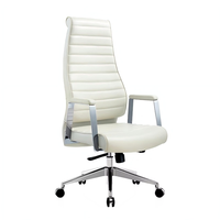 Chaise de bureau de direction moderne de luxe à dossier haut en cuir synthétique blanc pour les personnes de grande taille avec hauteur réglable