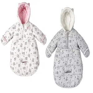 Jumpsuit bayi baru lahir, setelan salju tas Pram Puffer bayi baru lahir katun bertudung Musim Dingin