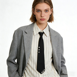 Corbata Circular Negra con Decoración de Remache de Anillo, Sin Nudo, para Hombres y Mujeres, Uniforme JK, Venta al por Mayor - Product Image 1