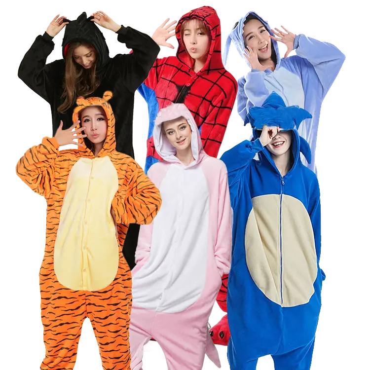 Manufancture Adult yetişkin kadın erkek hayvan Pijamas karikatür ayı dinozor peluş pazen tulum pijama