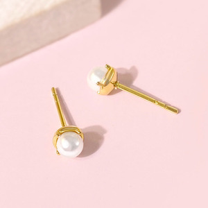Boucles d'oreilles minimalistes pour femmes, plaquées or 18 carats, tendance coréenne, avec perles - Product Image 4