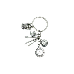 Porte-clés en alliage d'argent antique avec breloques hibou, horloge, théière, fourchette et cuillère, accessoire créatif portable pour bricolage, cadeau - Product Image 5