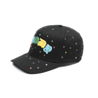 Gorras de Béisbol de Lujo Personalizadas OEM de 5 Paneles con Diamantes de Imitación y Logotipo Bordado en 3D, Gorra Original Negra